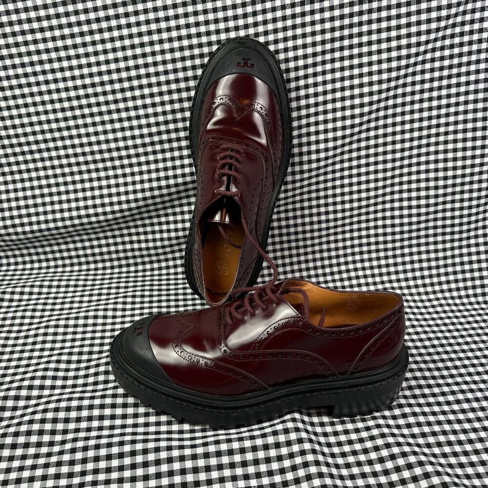 Tory Burch Burgundy Leather Lug Sole Brogues